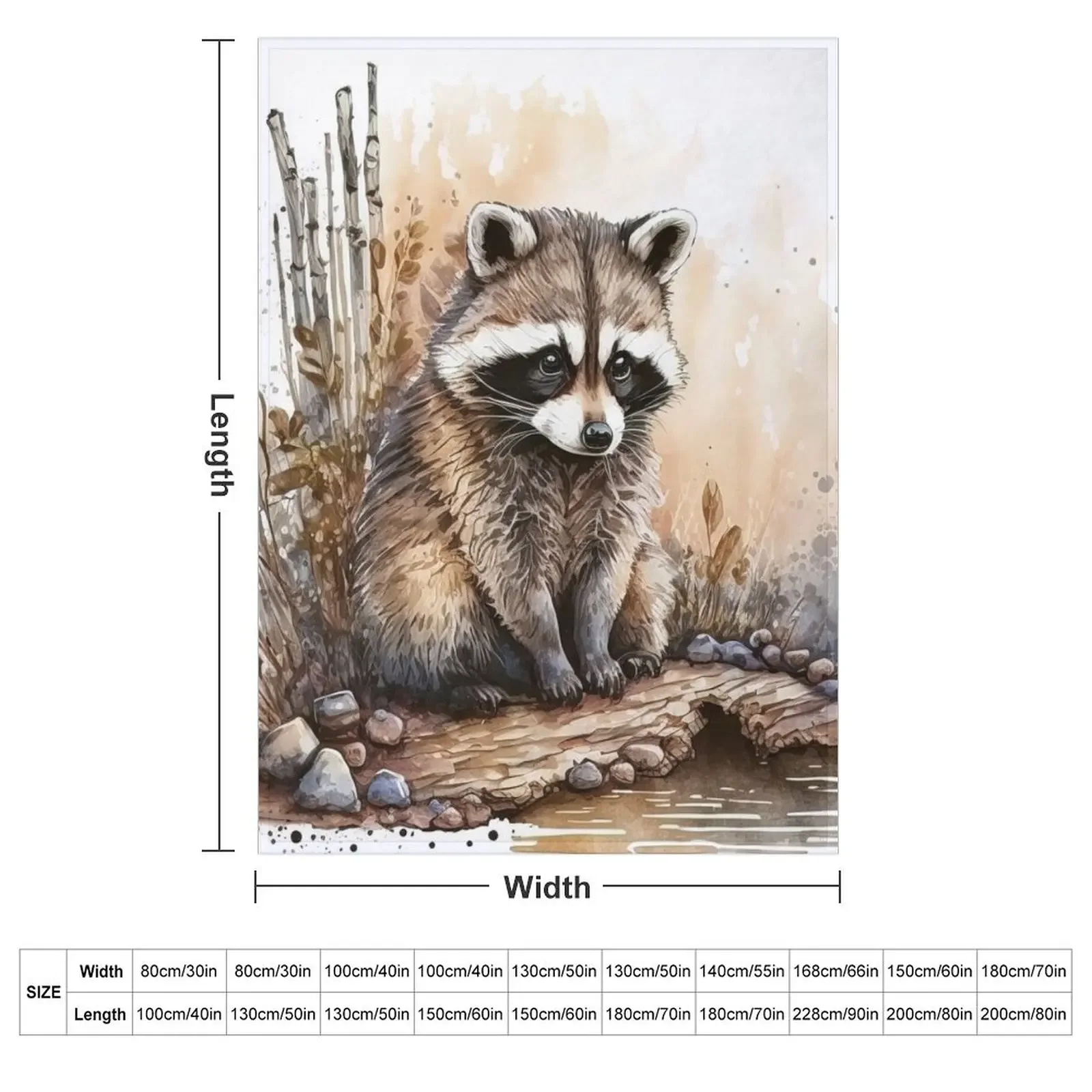 Watercolor Cute Baby Raccoon, Sitting on the Ground Happy Raccoon Cub Throw Blanket Decoratives sofa bed Polar Kid'S Blankets