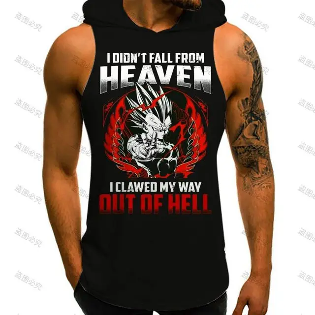 

Harajuku Style Vest With Hood Super Saiyan Dragon Ball Z Men Tank Top Fashion Summer Trend Anime Sexys Man Sleeveless Vests Tops