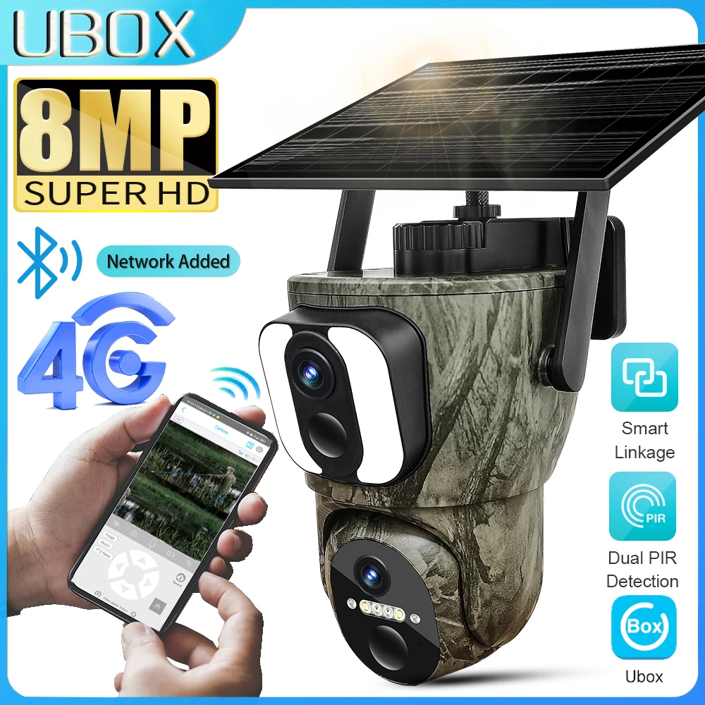 

Ubox 8MP 4G/WiFi Solar Trail Camera Outdoor Dual Screen Dual PIR Human Detection PTZ Security Cam 2-Way Talk Wildlife Cameras