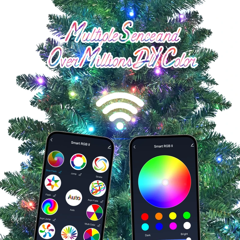 Árvore de Natal verde de 9 pés com 620 luzes LED RGB controladas por WiFi, 1721 pontas de PVC, 38 funções de luz, sincronização de música, estrutura articulada