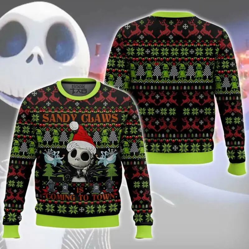 

Sandy Claws Jack Skellington Ugly Christmas Sweater Funny Holiday Party Pullover Warm Cozy Sweater for Men Women Xmas Gift 2026