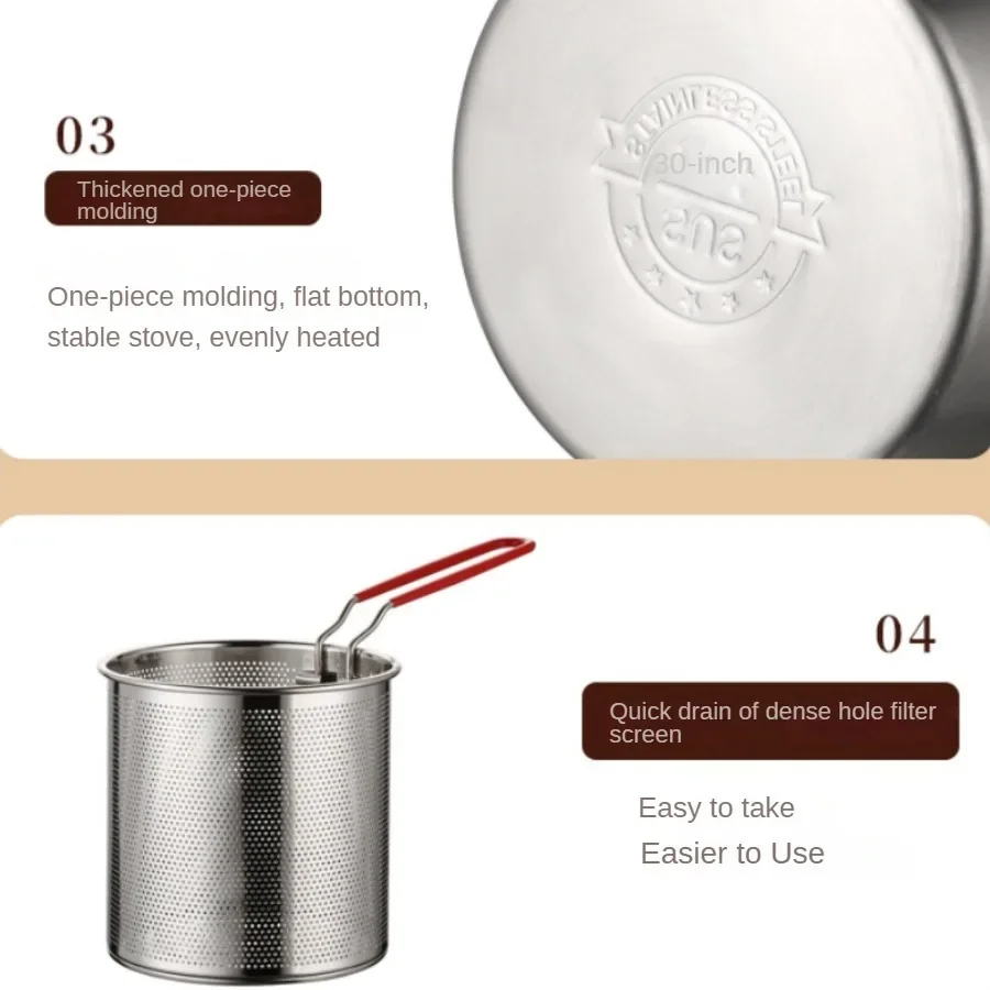Factory Direct Sale 304 Stainless Steel Fryer Pot Set Fried Chicken Tempura Deep Cooking Pot Fryer for Kitchen