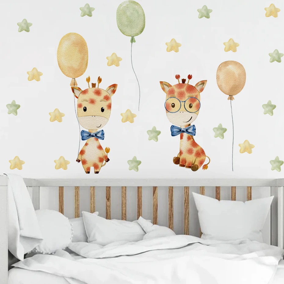 

Cartoon Cute Giraffe Animal Star Watercolor Wall Sticker Vinyl Baby Nursery Art Decals for Kids Room Wall Decals Home Decor PVC