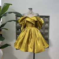 Short Prom Dresses Elegant Evening Party Gold Satin Off Shoulder Mini Special Occasions Dress Cocktail Dresses Customized Size 6