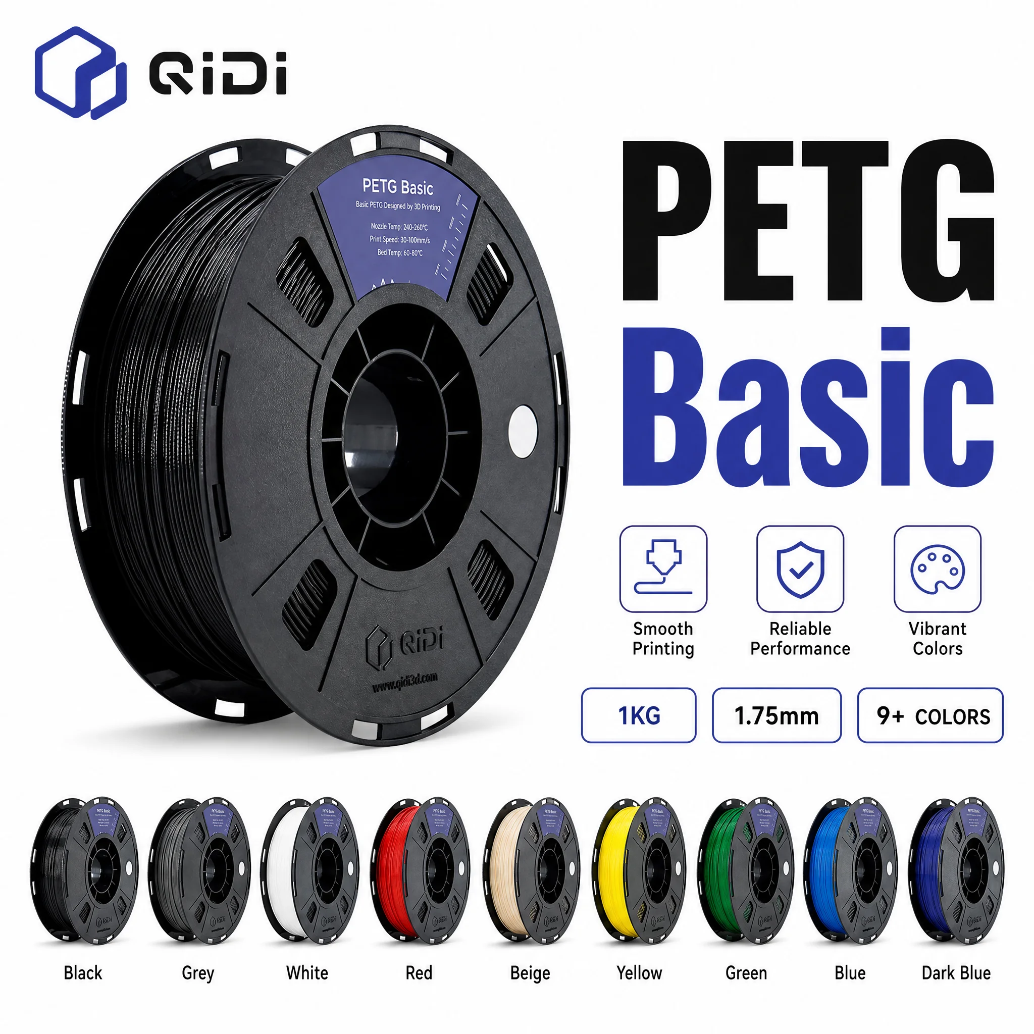 Original QIDI PETG Basic Filament 1.75mm 1KG High Speed Strong Tough Outdoor 3D Printer Filament US Local Shipping