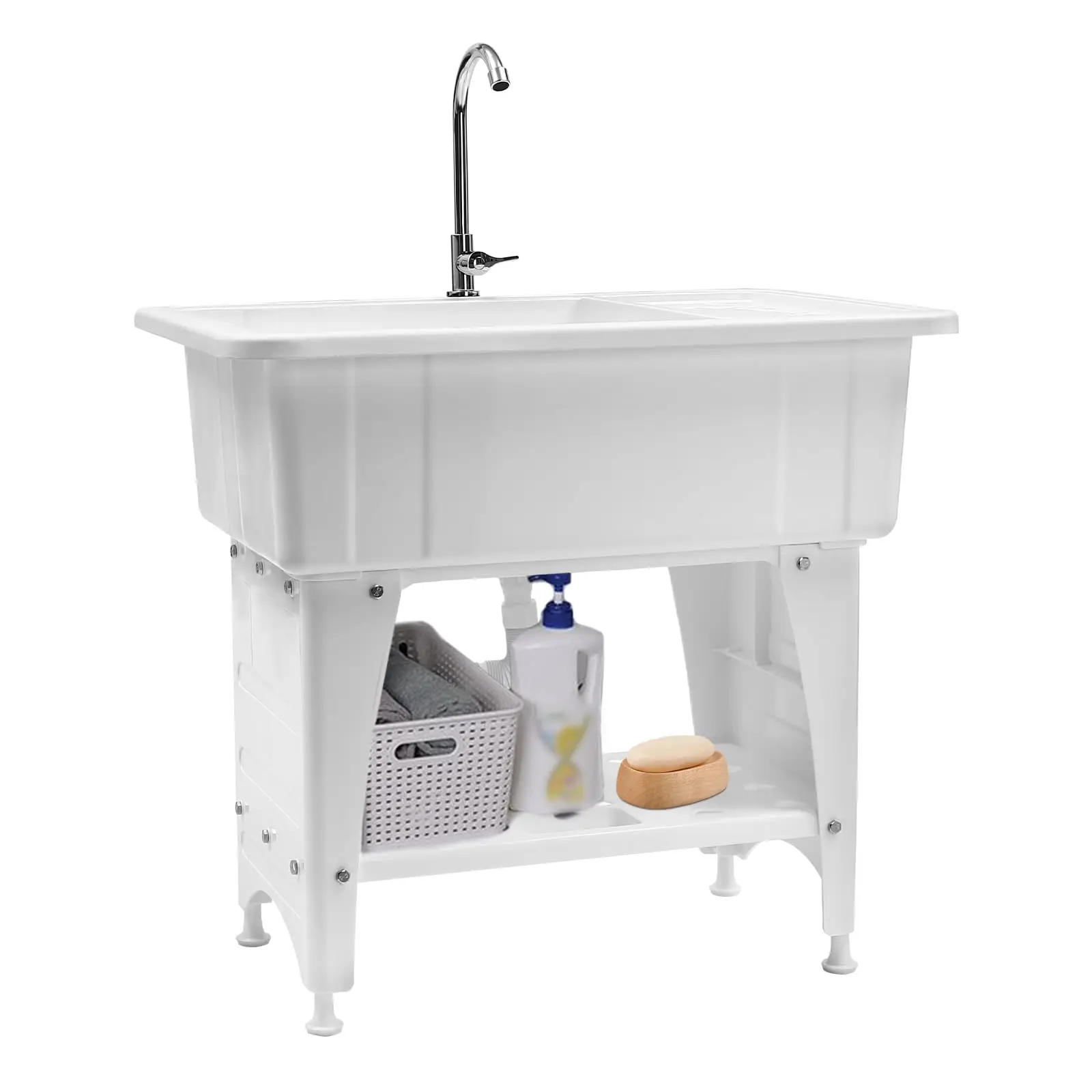 

Utility Sink Laundry Tub, Freestanding Plastic Laundry Sink with Washboard, Indoor and Outdoor Utility Tub Laundry Sink for Laundry