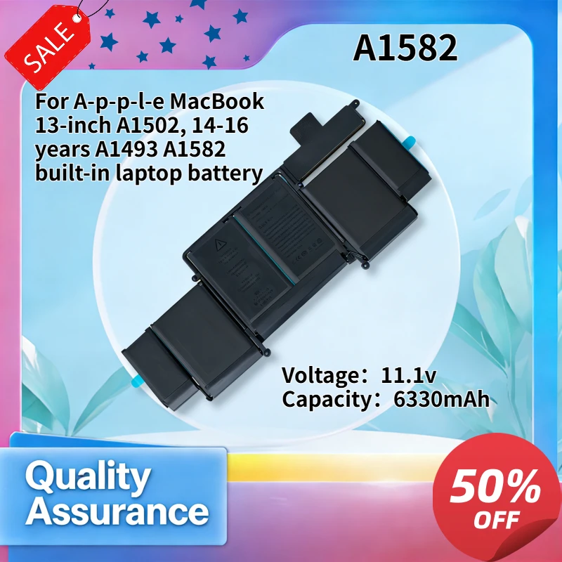 6330mAh   Compatible with A-p-p-l-e MacBook 13-inch A1502, 14-16 years A1493 A1582 built-in laptop battery