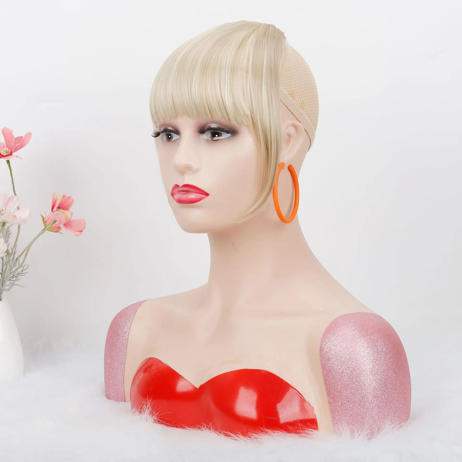 One Piece Clip-in Fringe Bangs Hair Extensions Synthetic Straight Cute Thick Front Neat Curtain Bang with Temples Easy Stylish