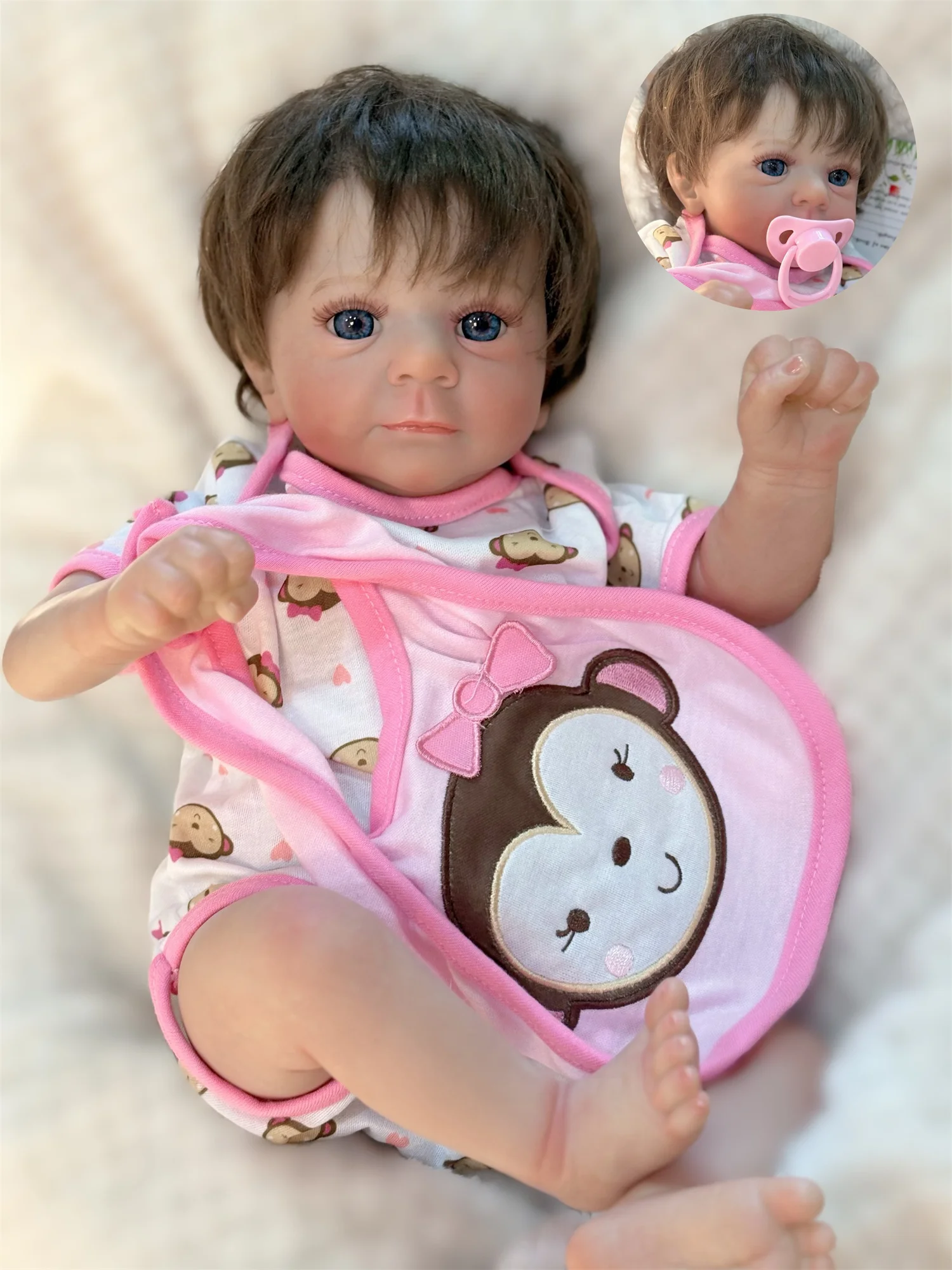 18-20Inch Open Eyes Felicia Bebe Reborn Doll With Rooted Hair Soft Cloth Body Handmade Lifelike Realistic Reborn Toddler Doll