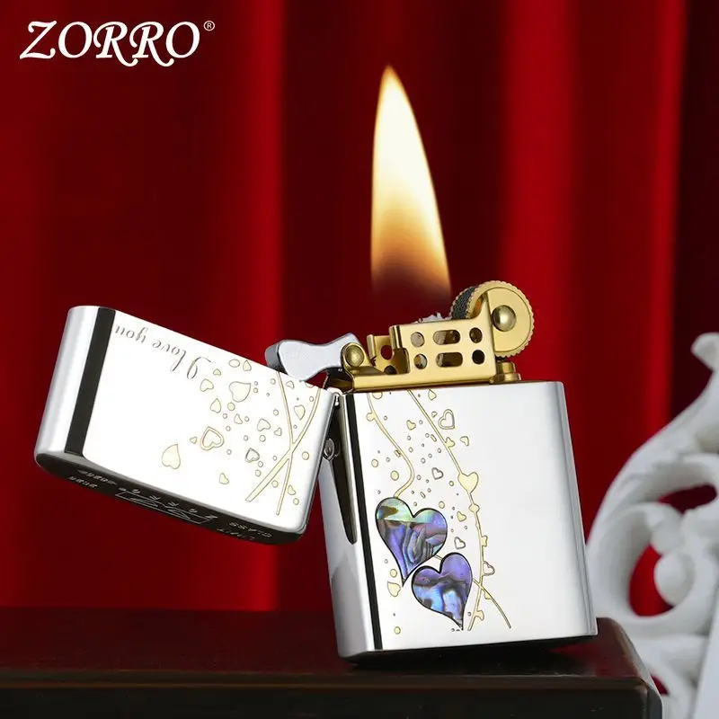 

ZORRO Windproof Kerosine Lighter, Colorful Shell Heart Vine Carved Chrome Lighter, Refillable Lighter, Men's Premium Brand Gift