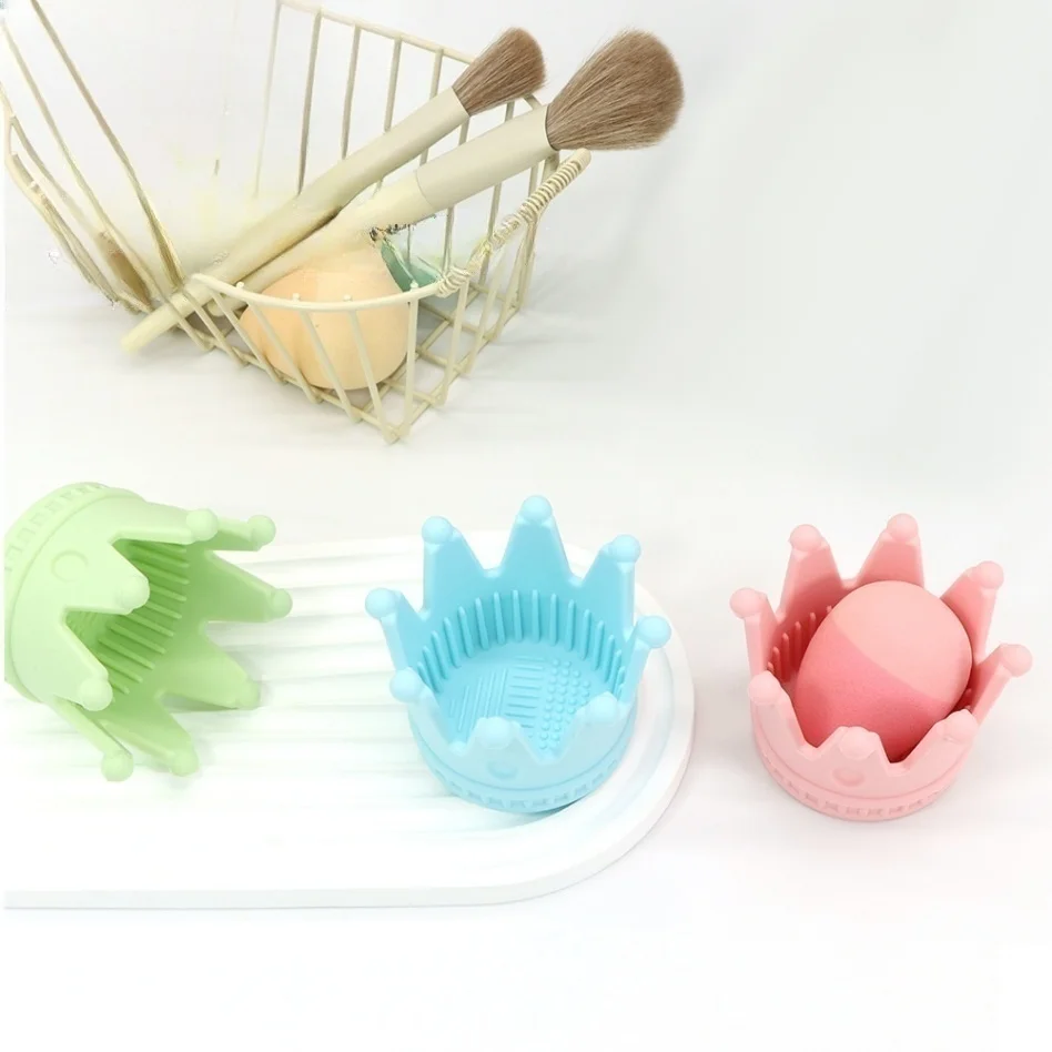 Crown Clean Drying Cup Cosmetic Pens Pad Silicone Puff Storage Brush Eyebrow Pencil Holder Washing Bowl Powder Puff Storage