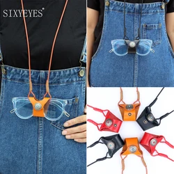 Genuine Leather Neck Hanging Glasse Bag Eyeglasses Holder Cover Men Women Neck Strap Rope Anti Fall Reading Glasses Clip Lanyard
