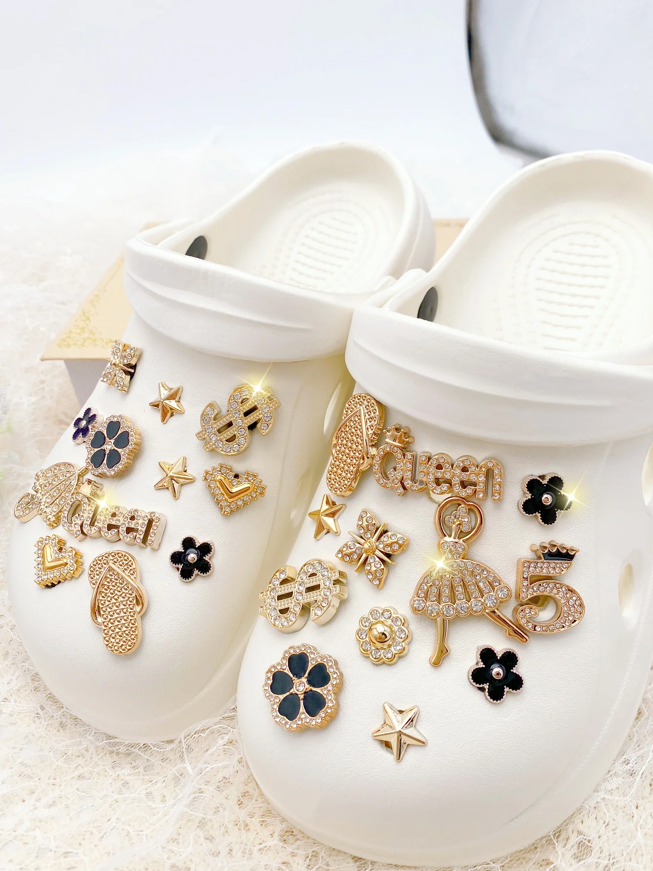 24pcs Fashionable & Versatile ABS Gold Dancing Girl DIY Detachable Shoe Charms. Simple Garden Clog & Sandal Clips for All Season