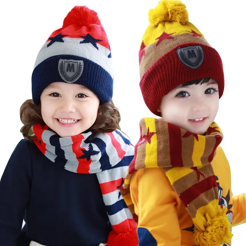 Set Topi dan Syal Rajut Hangat untuk Anak Usia 1-3 Tahun, Topi Rajut Lembut untuk Musim Gugur dan Musim Dingin, Topi Bayi untuk Anak Laki-laki dan Perempuan