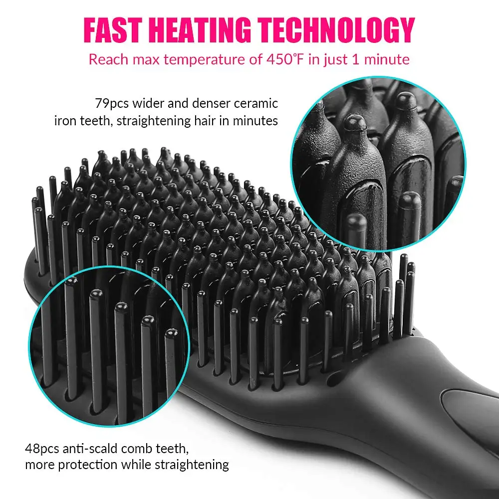 Heating Hair Comb Straightener Electric Hot Comb Flat Iron Hair Straightening Brush Smoothing Iron Comb Hair Straightener Brush