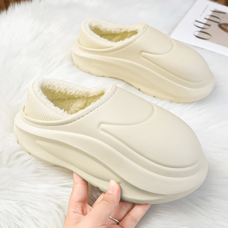 Thick Soles Women Winter Home Cotton Slippers Waterproof EVA Slippers Warm Plush Slippers For Men Female Indoor Shoes