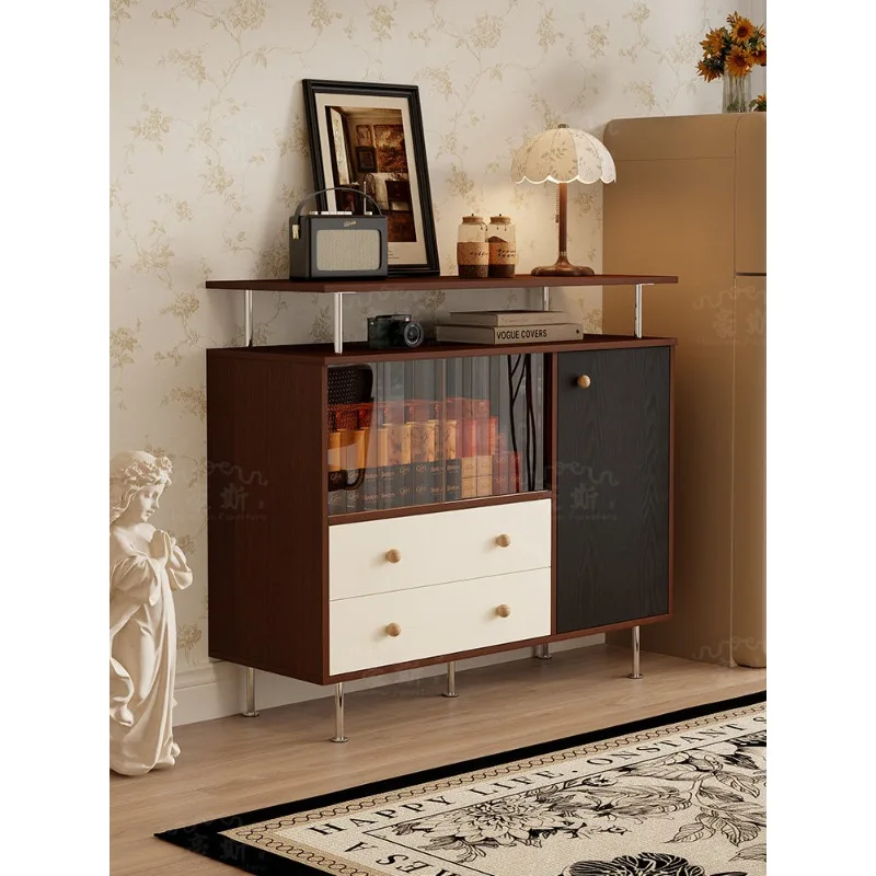Retro dining side cabinet, medieval style living room coffee cabinet storage furniture dining table side cabinet