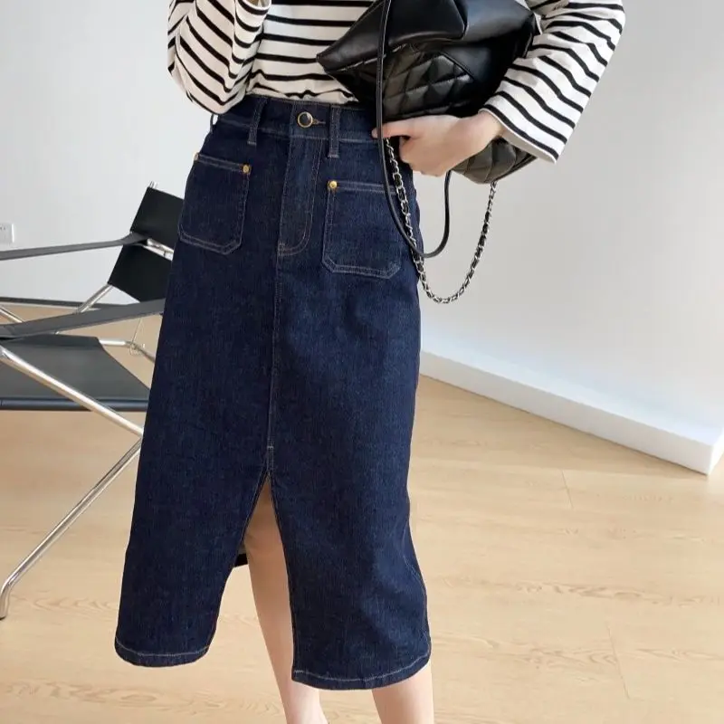 

Women High waisted denim skirt 2023 new fashion casual midi skirt