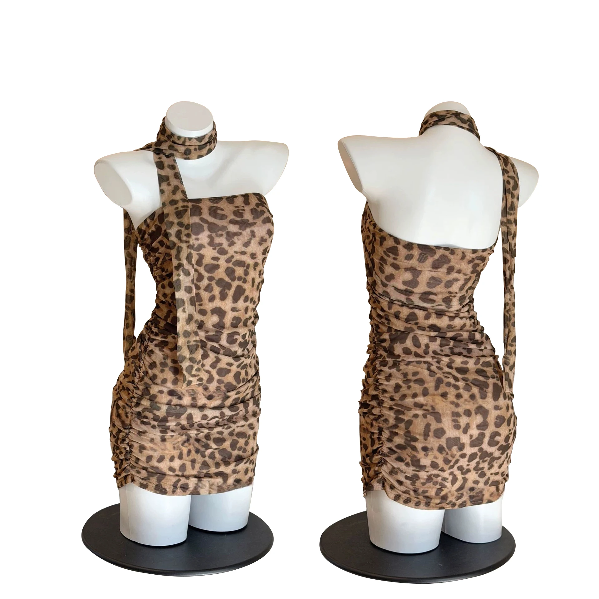 

Sexy Leopard Print Sling Strap Halter Neck Tube Dress Women's Summer Waist Cinching Inner Wear Slimming Wrap Chest Skirt