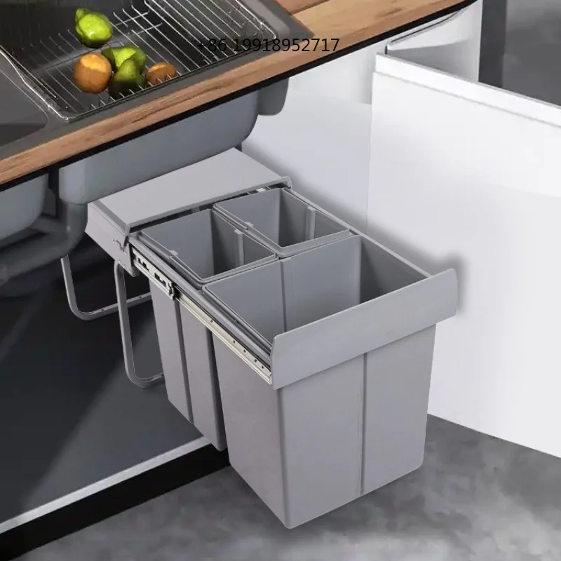 Cabinet Embedded Garbage Bin Large Capacity Classified Trash Can Kitchen Sliding Rail Trash Bin Kitchen Recycle Accessories