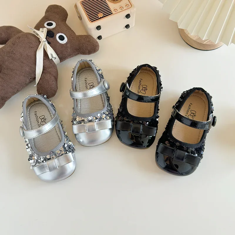 2024 Children Leather Shoes for Girls Autumn New Fashion Comfortable Princess Style Chic Bowtie Wedding Performance Dress Shoes