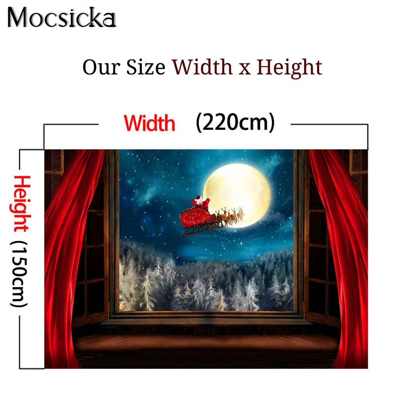 Latar Belakang Natal Musim Dingin Malam Santa Bulan Purnama Jendela Fotografi Latar Belakang Merah Tirai Potret Photobooth Foto Alat Peraga Studio