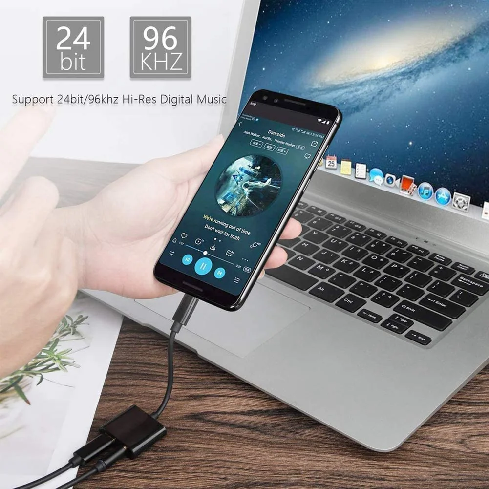 USB C To 3.5Mm Headphone and Charger Adapter,2 in 1 for Galaxy S22/S21/S20/S20+ Ultra,Note 20/10,Pixel 6/5/4/3 XL(Black)