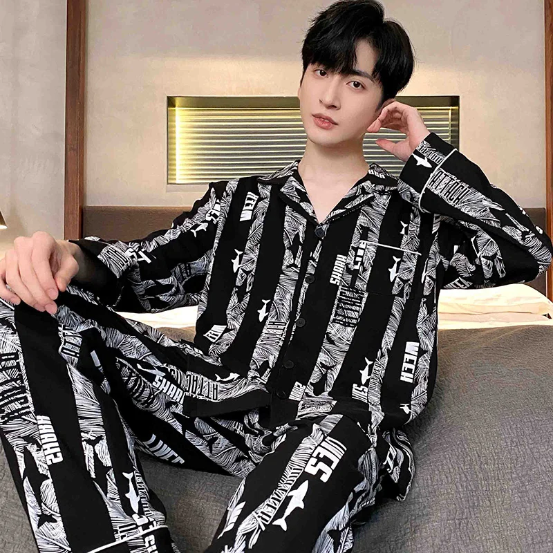 Pajamas Set For Men Cotton Pajama Sets Long Sleeve Sleepwear Home Clothes Pyjamas Men Pijama Loungewear Plus Size 4XL Dropship