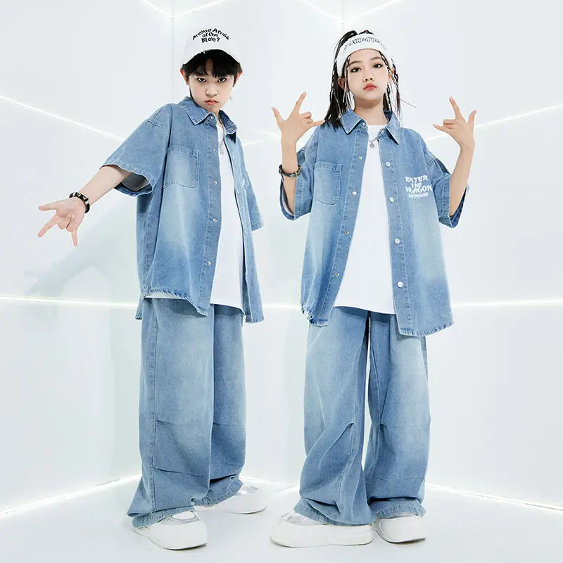 

Джинсовая рубашка, костюм в стиле хип-хоп, детские костюмы для джазовых представлений, детская одежда для бальных танцев в стиле хип-хоп, танцевальная фестивальная одежда для мальчиков, уличная одежда