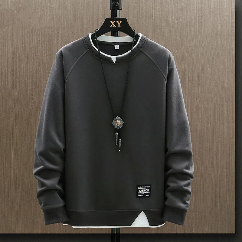 قميص رجالي بأكمام طويلة وياقة مستديرة، سترة أساسية، قميص فضفاض غير رسمي بأسلوب شبابي، لون واحد، موضة الخريف #4