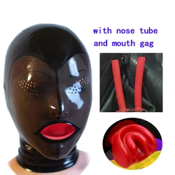 sexy exotic mysterious lingerie handmade latex smoke black face hoods mask with fly eyes holes nose tube mouth teeth gag plug