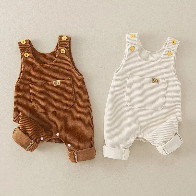 ZOETOPKID New Autumn Winter Toddler Baby Boys Girls Solid Corduroy Suspander Romper Kids Playsuit Jumpsuit Clothes