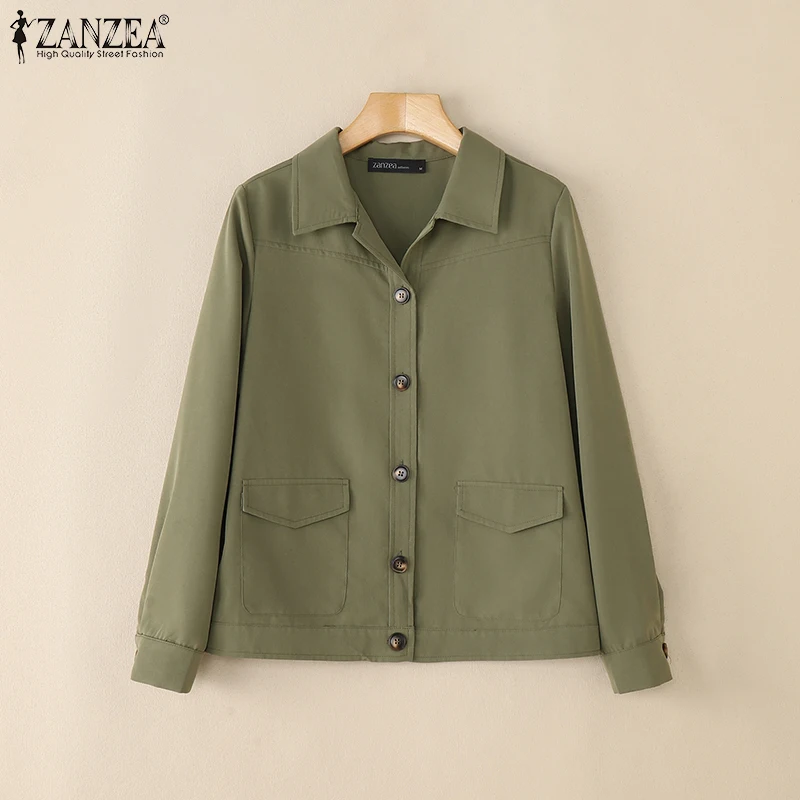 ZANZEA Women Casual Jackets 2025 Autumn Turn-Down Collar Long Sleeve Button Up Outerwear Solid Color Commuting Work Wear Tops