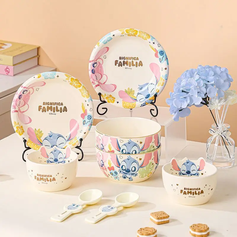 

Керамическая посуда Disney, модная мультяшная стежка, легкая роскошная миска для риса, милая миска, тарелка, бытовая миска для лапши