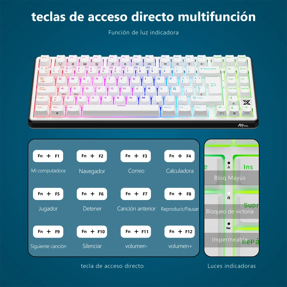 RK Royal Kludge X87 Spanish Wired Mechanical Keyboard 80% 86 Keys RGB Backlit Gasket Hot-swappable Gaming Keyboard PBT Keycaps