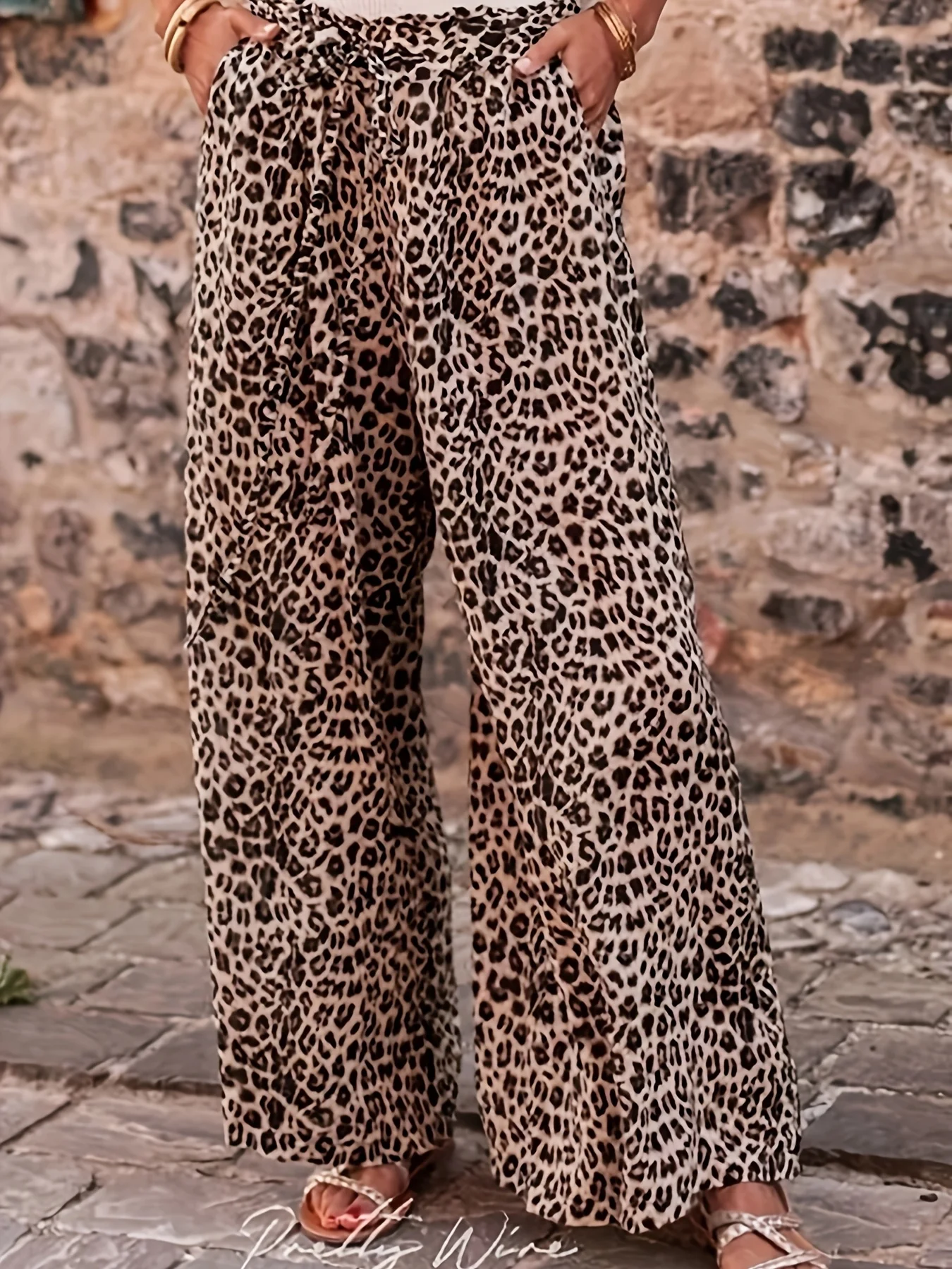 

Женские всесезонные широкие брюки с леопардовым принтом больших размеров, свободные дышащие брюки с завязками на талии