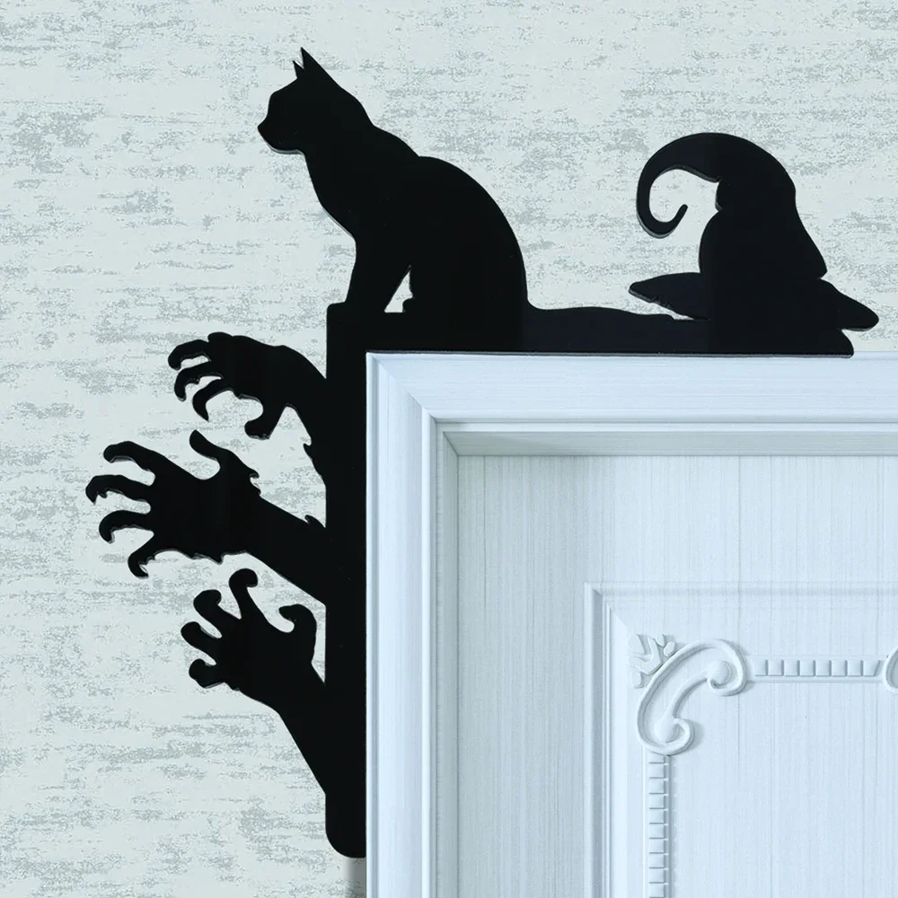 

Halloween Black Cat Acrylic Corner Sign Spooky Door Decor for Indoor and Outdoor Use Home Festival Ambiance Decorations