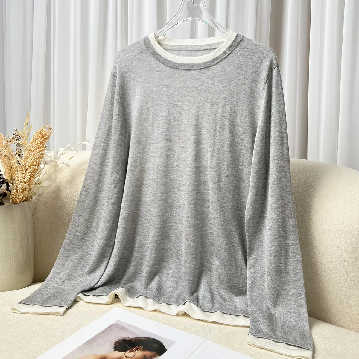 Autumn New Wool Cashmere Casual All-match Casual Style Fake Two-piece Loose Knit Sweater for Women