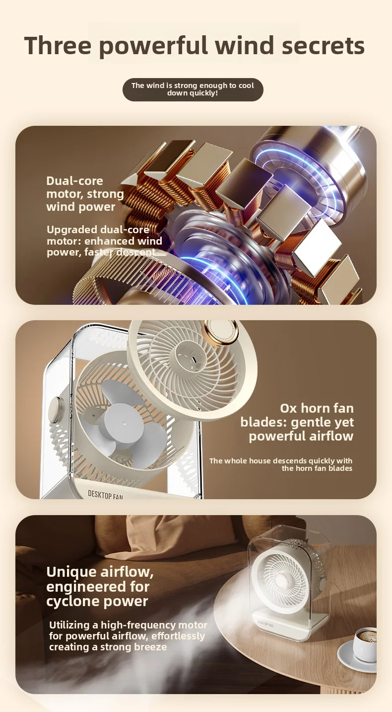 Ventilateur de bureau portable multifonction avec veilleuse led_voghion.com