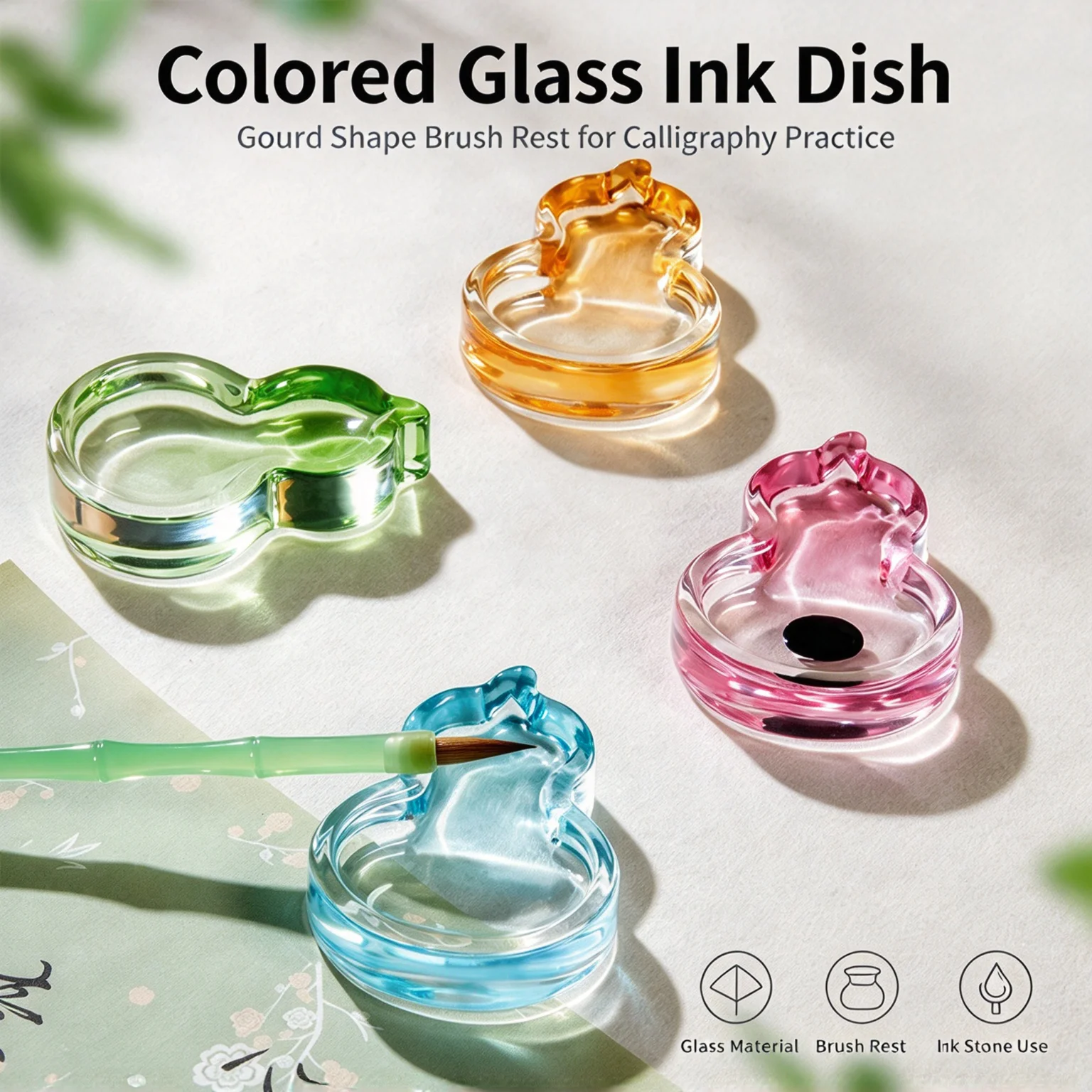 Colored Glaze Gourd Ink Dish High Appearance Ink Palette Multi Functional Ink Tray For Beginner Students Calligraphy Practice