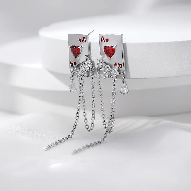 Creative Jewelry Poker Red Peach A Drop Earrings for Women Girl Asymmetry Stud Earrings Party Accessories Ear Studs Gift