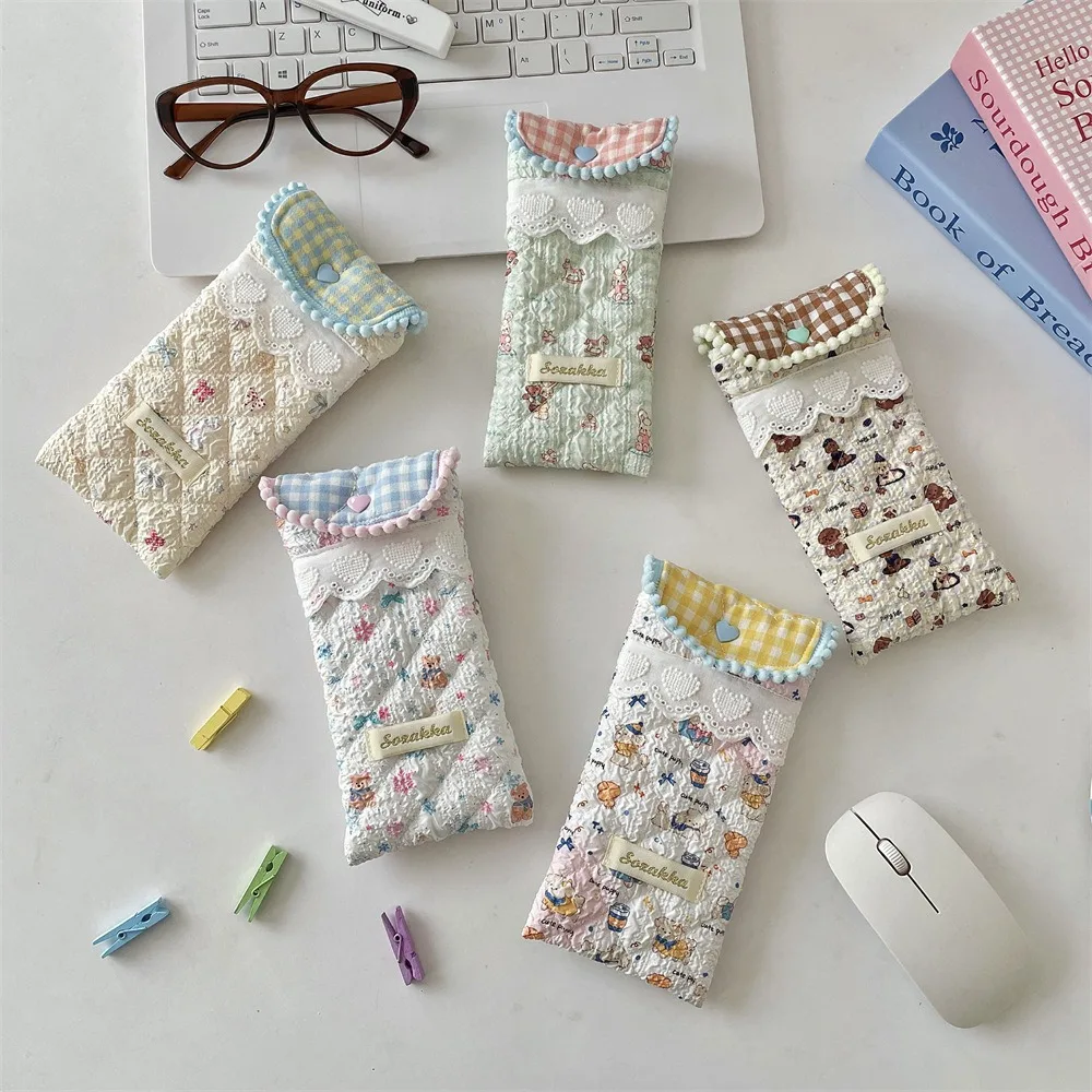 

Cute Cartoon Quilting Cotton Soft Glasses Case Portable Crush Proof Sunglasses Pouch Girls Eyewear Storage Bag Small Makeup Bag