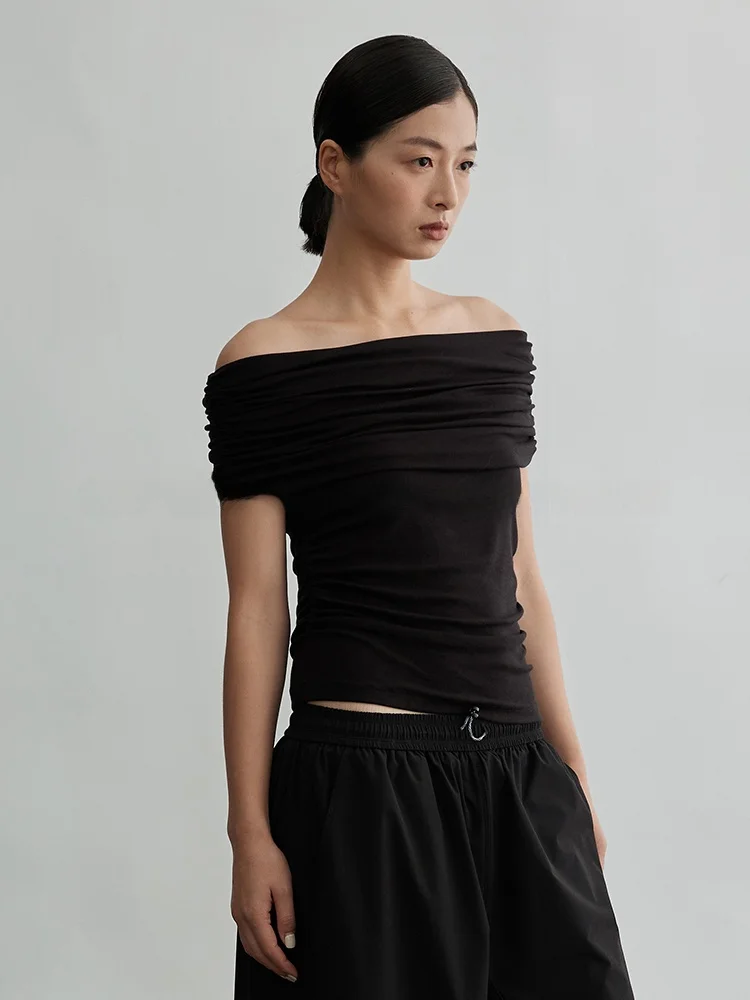 

Повседневный топ на одно плечо с плиссировкой, эффектом похудения и универсальным дизайном, с коротким рукавом, для летнего сезона, стандартной длины