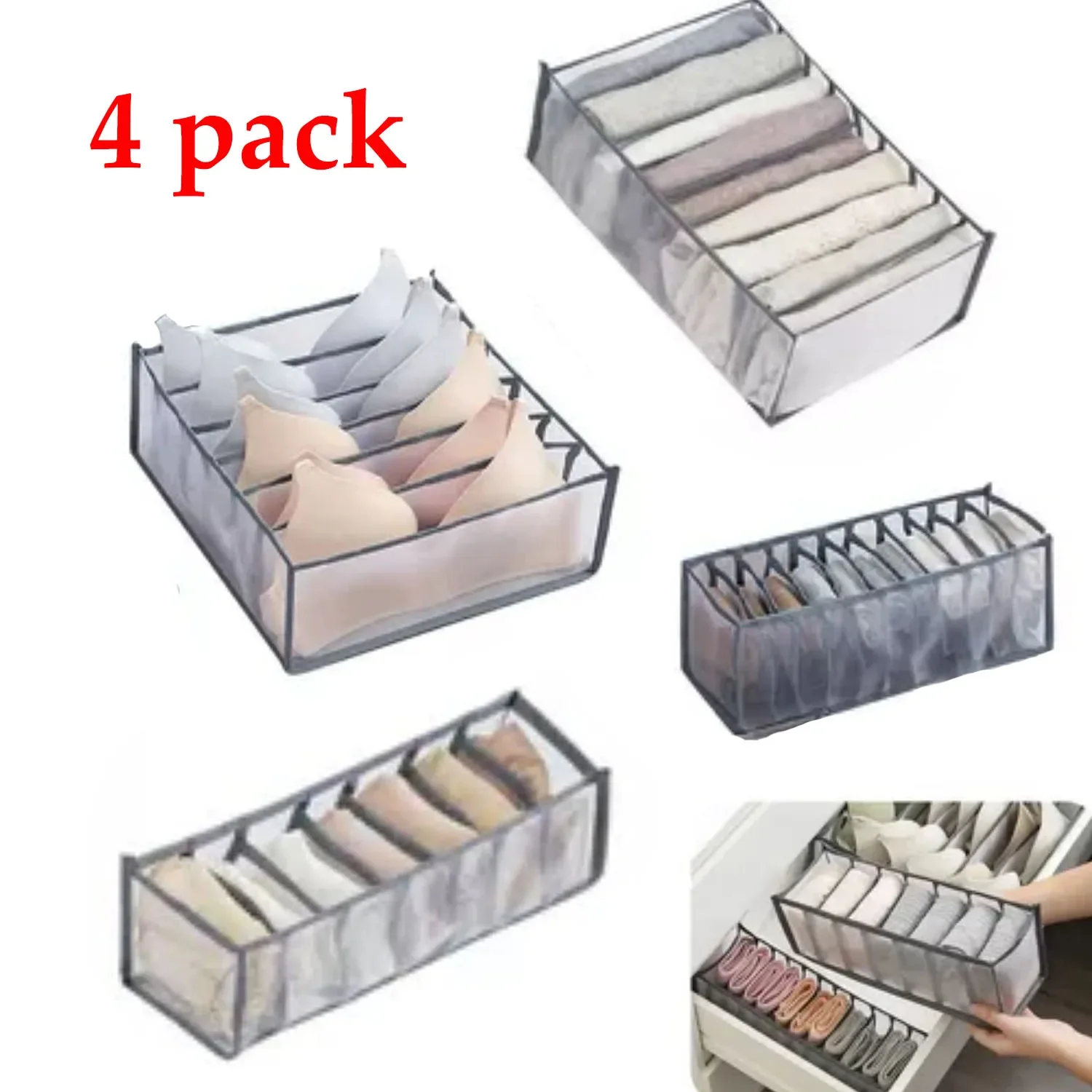 

4 Pack Underwear Organizer Foldable Drawer Organizer Dividers Cloth Storage Box Closet Dresser Organizer Cube for Underwear Bras