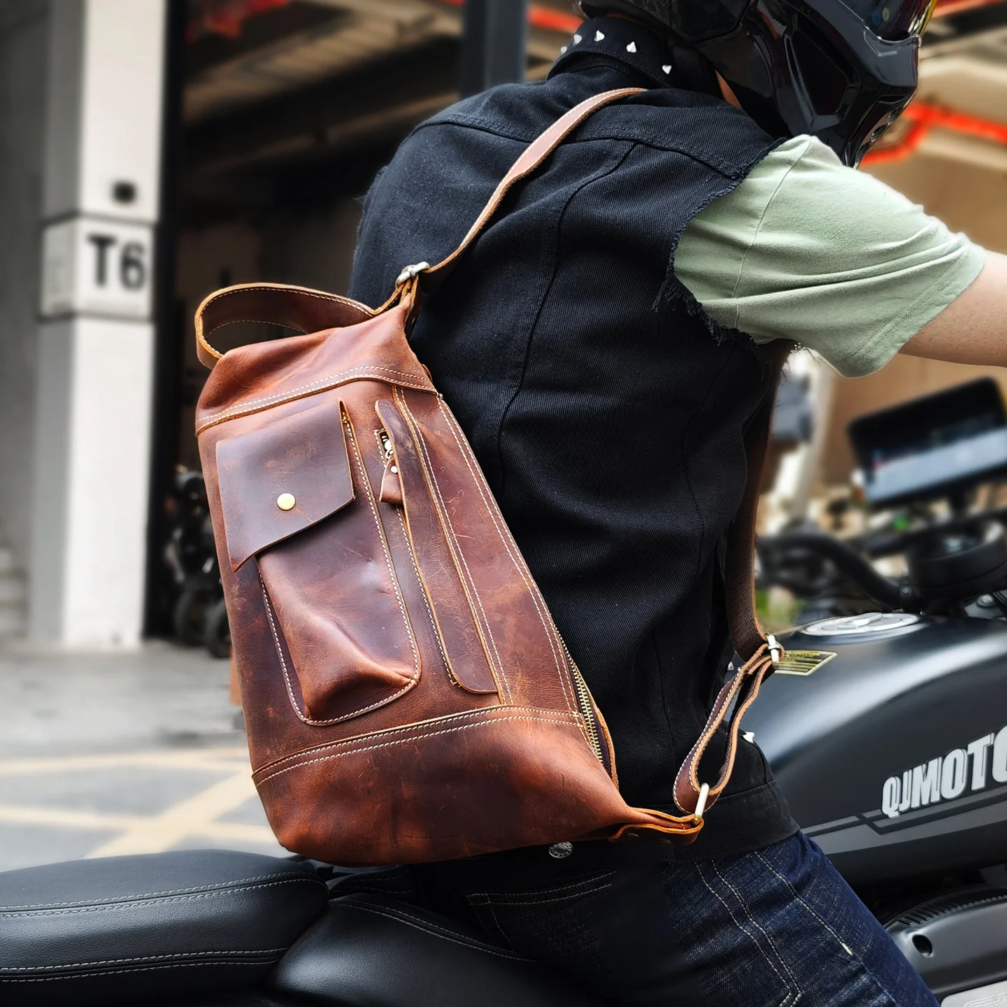 

Vintage Men's Cowhide Crossbody Bag Multi-function Crazy Horse Leather Backpack Man Chest Bag Shoulder Bags