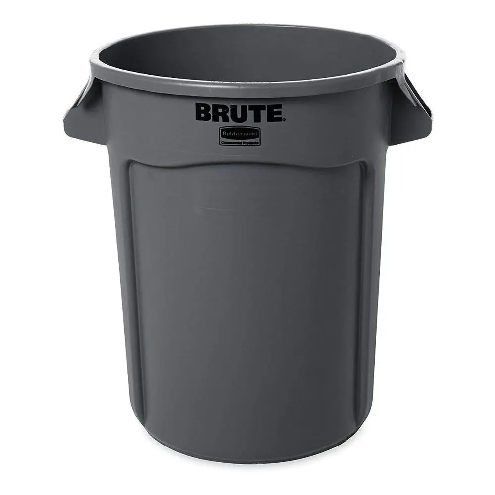 

BRUTE Heavy-Duty Round Trash/Garbage Can with Venting Channels, 32-Gallon, Gray, Wastebasket or Home/Garage/Mall/Oice/Stadium/Ba