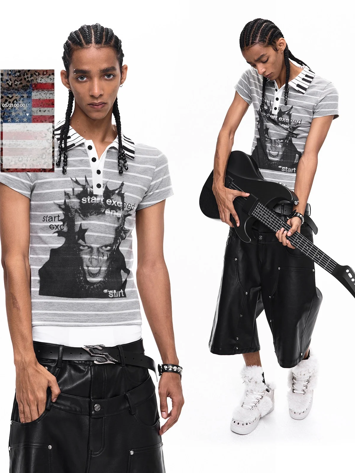 

StarTexceedend Men's Shirt Portrait Print Slim Fit Short Sleeve Piano Collar Light Stripe Casual Cotton T-Shirt