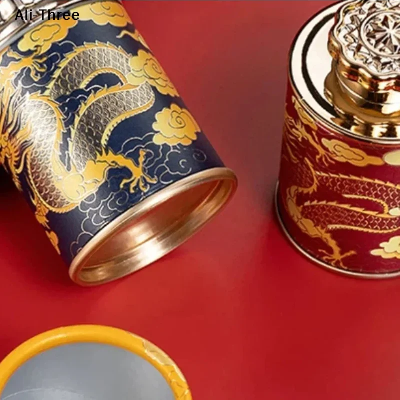 NEW Dragon Mini Empty Tea Tin Can Household Green Black Tea Sealed Jar Portable Travel Small Tea Packaging Box Paper Storage Can
