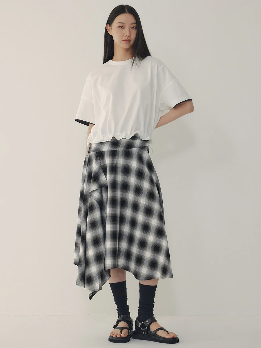 

Nok Xiaola Authentic 2026 Spring Summer Plaid Short Sleeve Shirt Half Skirt Casual Style Regenerated Cellulose Fiber Thin Model