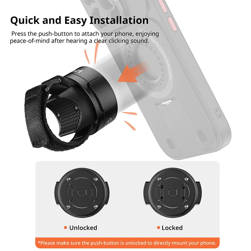 Ulanzi Support de sangle de vélo O-LOCK035 Support de sangle à dégagement rapide pour 15 Pro Max pour les voyages à vélo